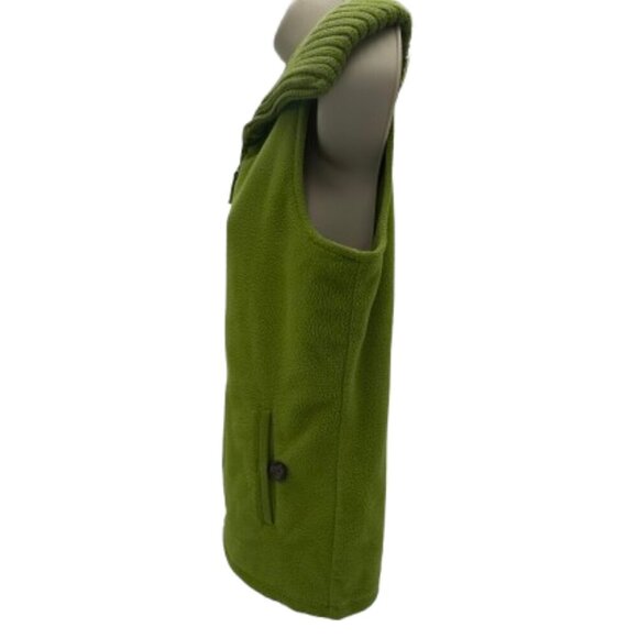 Lands' End Women's Small  Green Fleece Zip Up Wide Ribbed Knit Collar Vest - Picture 5 of 8